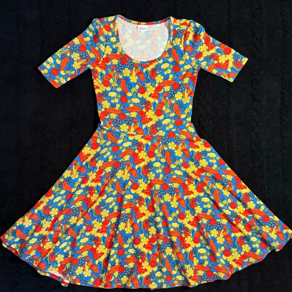 Cheerful floral LulaRoe fit and flare knit dress